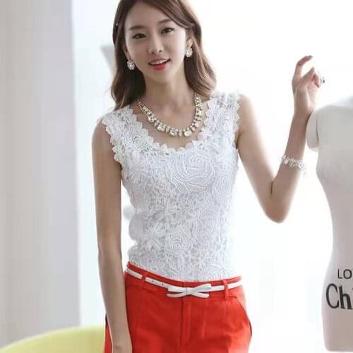 Lady Casual Crocheted Lace Sleeveless Shirt Summer Outfits Women Tank Girl Slim Tops Bottomings