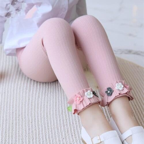 Leggings For Girls Cotton Thin Applique Spring Autumn Summer Kinder High Waist Childrens Long Pants Trousers