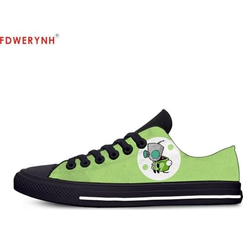 Mens Casual Shoes Harajuku Style MenMan Cartoon Anime Invader ZIM Canvas Strap Ladies Casual Man Shoes