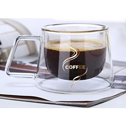 New Double insulated coffee cup Creative mug Creative Gifts Milk cup Office use Household spoon cover Transparent glass hot sale
