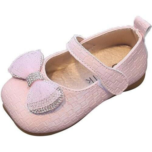 Girls Princess Shoes Leather 2021 Baby Soft Bottom Rhinestone Lats Chic Cute for Party Simpleshoes for Kids Hot Sweet and Cute