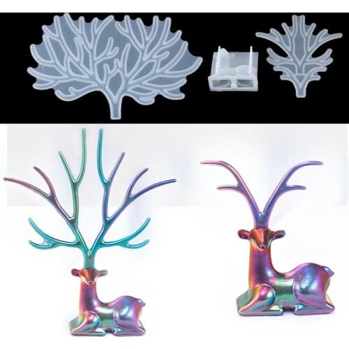 Deer With Horns Big Silicone Mold Jewelry Storage Rack Soft Mold UV Resin Mould Kawaii Resin Craft Supplies Silicone Mold Resin