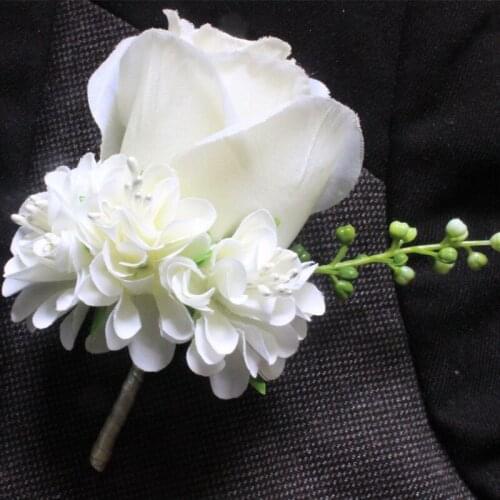 Wholesale 15 Style Boutonniere Ivory Groom Groomsman Best Man Rose Flowers Wedding Bouquet Accessories Prom Party Bride Suit Dec