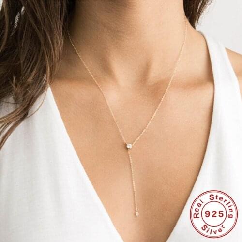 AIDE Luxurious Y Shape Chain Necklace for Women Exquisite INS Zircon Pendant Clavicle Necklaces Silver 925 Jewelry Gift collares