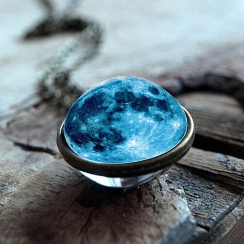Blue Color Moon Necklace Glowing Glass Pendants for Women Men Luminous In Dark Fashion Galaxy Moon Necklaces & Pendants Jewelry