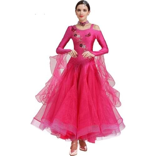 Ballroom Dance Competition Dresses Women Butterfly Embroidery Standard Dance Waltz Tango Foxtrot Performance Clothing