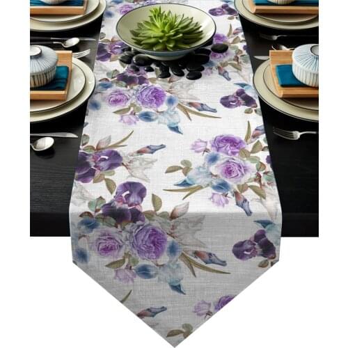 Iris Flower Purple Blue Bouquet Table Runner Table Flag Home Party Decorative Tablecloth Table Runners