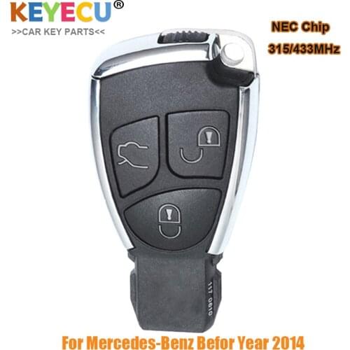KEYECU Smart Remote Control Car Key for Mercedes-Benz MB Before 2014, Replacement FOB 3 Buttons - 315MHz/ 433MHz Frequency
