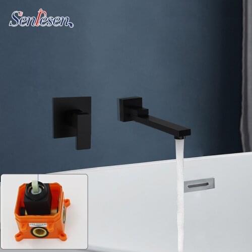 Senlesen Wall Mounted Basin Faucet Brass Foldable and portable Bathroom Taps Single Handle Dual Holes Mixer Tap Faucet Cold Hot