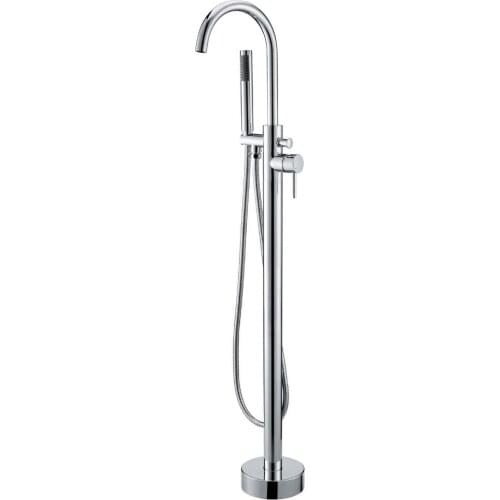 Modern Floor Mounted Tub Filler Faucet with Handshower Chrome