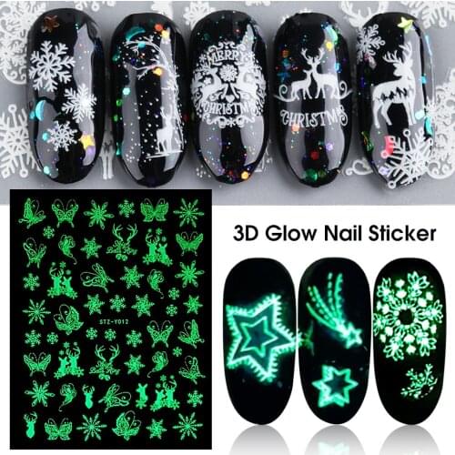 Nail stickers ins net red luminous Christmas series snowflake Christmas tree 3D adhesive nail stickers designer nail stickers