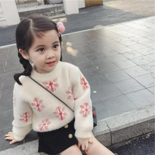 Girls Sweater Kids Babys Coat Outwear 2021 Snowflake Plus Velvet Thicken Warm Winter Knitting Tops Cotton Childrens Clothing