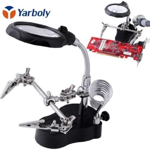 Welding Magnifying Glass LED Loupe Multifunctional Magnifier Soldering Iron Station Stand Clamp Helping Hand Welding Repair Tool