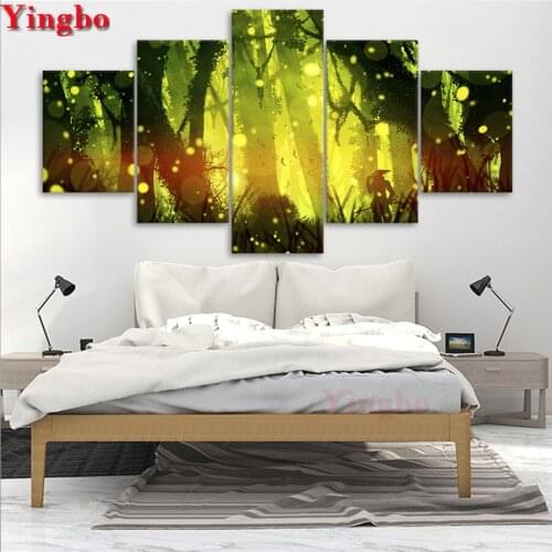 Green Fluorescence Forest Scenery Diamond Painting 5 Pieces Full square round Diamond Embroidery sale Mosaic Pictures Rhinestone