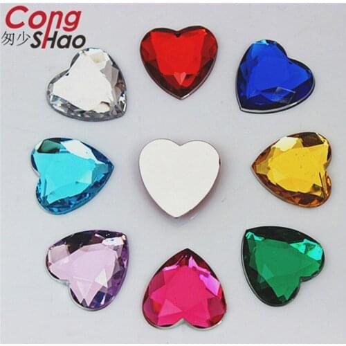 Cong Shao 50pcs 20mm Heart Flatback Acrylic rhinestone applique stones and crystals Gems DIY costume Button Accessories CS644