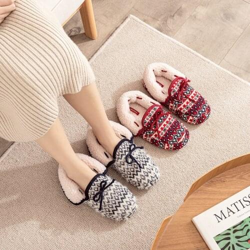 Ginchasio Women Slippers Cashmere Autumn Winter Warm Plush Faux Fur Cozy Red Color Furry Non-slip Home Cotton Slippers