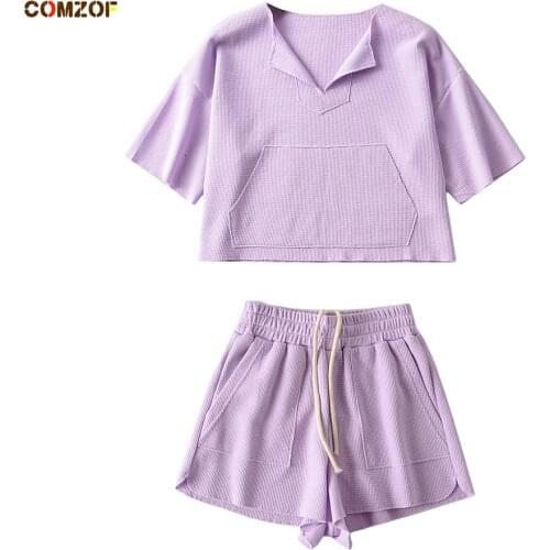 High Quality Women Short Sleeve T Shirt+Shorts Casual 2021 Summer Two Piece Set Solid Suits Clothing Ensemble Femme