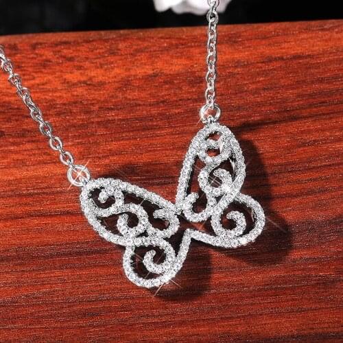 YH-ZL Luxury Female Butterfly Crystal Pendant Necklace Silver Color Chain Necklace Zircon Wedding Necklace For Women