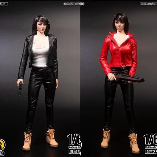 TYM100 1/6 Soldier Womens Short Leather Jacket Black and Red Suitable for Big Breast Rubberized Female Body Model