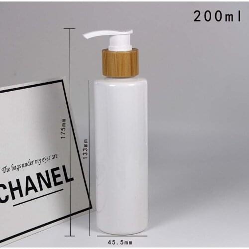 200ml shampoo bottle empty white plastic lotion bottle with bamboo pump