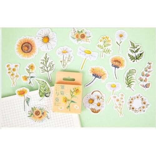46pcs/pack Yellow flower Leaves daisy sun sticker Colorful Plant Painting Creative DIY Scrapbooking Decoration Fridge