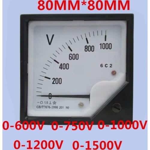 6C2 DC 600V 750V 1000V 1200V 1500V 2000V 1.5 Accuracy Panel Analog Voltmeter Voltage Meter Gauge direct measurement 80*80mm