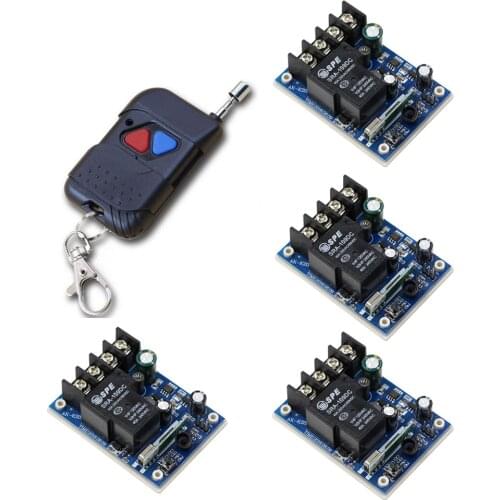 Wireless Remote Control Switch 1CH DC12V-48V Learning Code Remote Switch Transmitter +4pcs Receivers 30A Relay for Rolling Door
