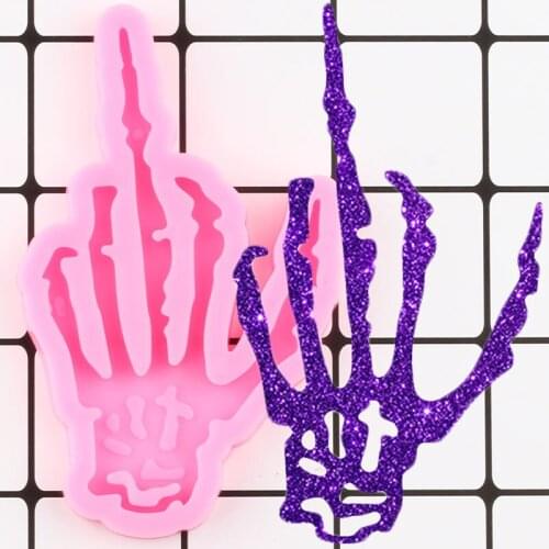 Shiny Skull Finger Keychain Silicone Mold Polymer Clay DIY Jewelry Making Epoxy Resin Molds Pendant Handmade Charms Mould