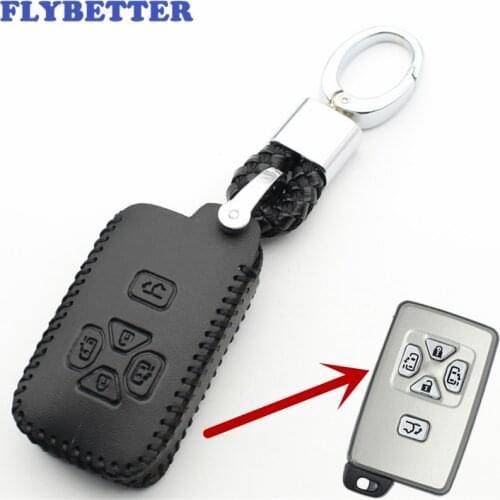 FLYBETTER Genuine Leather KeyChain 5Button Smart Key Case Cover For Toyota Reiz/Avalon/Previa/Alphard/Prius Car Styling L236