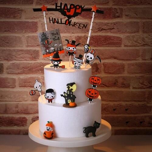 Diy Happy Halloween Paper Cake Toppers Black Cat Sickle Baking Cupcake Toppers for Halloween Party Cake Decorations Supplies New