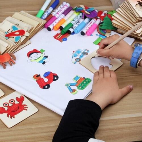 Childrens Painting Set Pen Coloring Template Animal Traffic Shape Model Creative Learning Educational Toys for Kids Graffiti