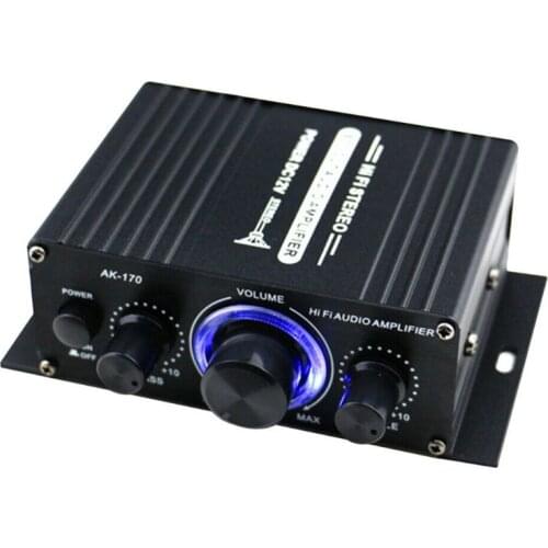 400W DC12V Dual Channel Mini HIFI AUX Power Amplifier for AK 170 with blue LED light