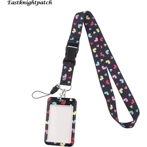 E2761 Cartoon Heart Card Holders Case Phone Key Badge Camera USB Holders Neck Rope Lanyard with Keyring