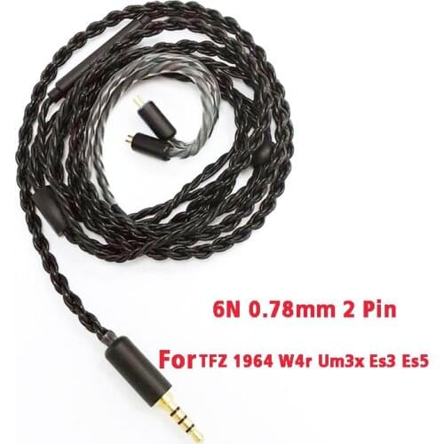 6N 0.78mm 2 Pin for Weston TFZ 1964 W4r Um3x Es3 Es5 Earphone Replacement Cable with Mic for IPhone Xiaomi Samsung Android IOS
