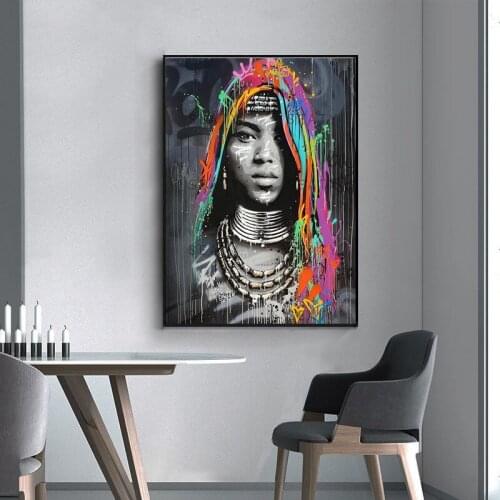 African Woman Graffiti Portrait Art Canvas Painting Posters Prints Cuadros Wall Art Pictures for Living Room Home Decor Unframed