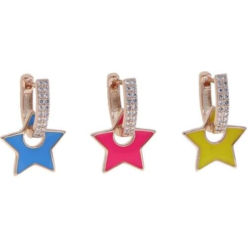 Colorful pink blue yellow Neon enamel heart star charm hoop earring rose gold color