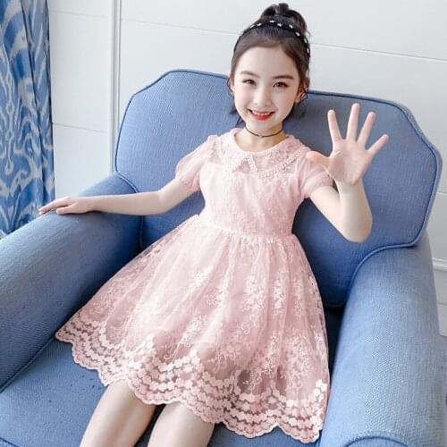 Girls summer dress new western style summer girl princess dress spring and summer lace gauze skirt childrens skirt