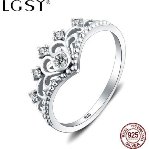 LGSY 925 Sterling Silver Round Rings Fine Jewelry Romantic Crown Shape Natural Crystal Rings For Women Jewelry Fashion DR1031