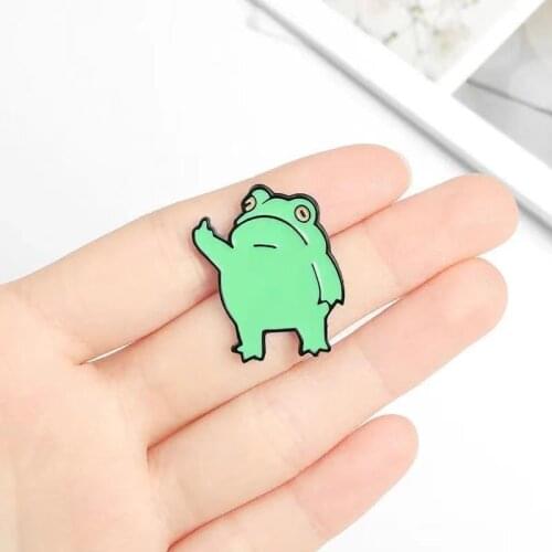 Small Frog Brooch Cute Funny Vertical Middle Finger Green Frog Brooches Creative Cartoon Animal Badge DIY Clothing Accessories