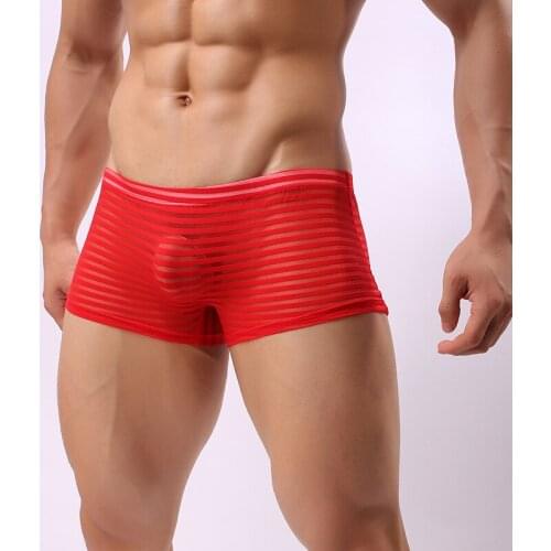 Mens Seamless Sexy Underwear Ultra-thin Transparent Fashion Breathable Stripe Boxer Briefs Low Rise Soft Underpants