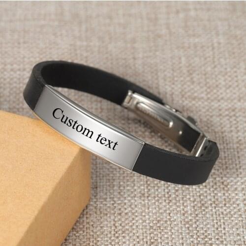 Fathers Day Gift to Dad Soft Silicone Bracelet for Men Stainless Steel ID Bar Custom Engraving Bangle boyfriend Christmas Gift