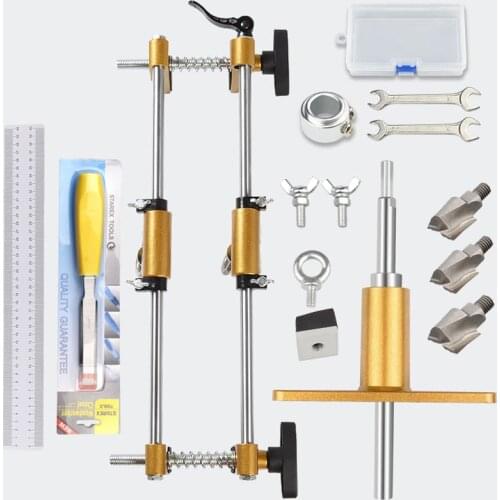 Mortice Lock Jig Set Mortiser Locksmith Woodworking Wood Door Fitting Slot Drill Carbide with Wrench Maintenance Hand Tools Set
