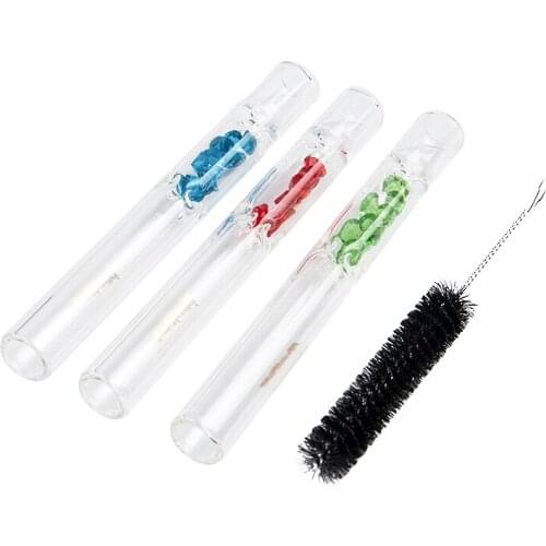 Smoke Kits 3pcs Borosilicate Glass One Hitter Pipe Bat + Metal Tip Storage Case + Small Brush Pocket Size