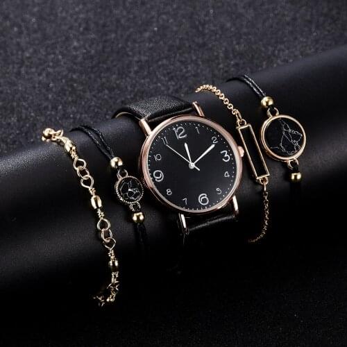 5pcs Set Top Brand High Quality Fashion Womens Ladies Simple Watches Geneva Faux Analog Quartz Wrist Watch clock Gift