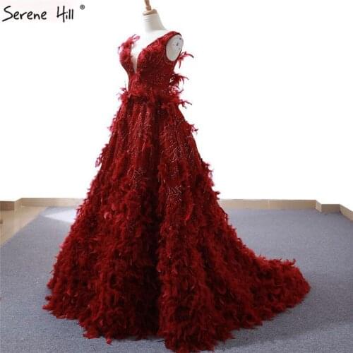 New Red Feathers Sequins Bride Evening Dress 2020 Slim Deep-V High-end Fashion Sexy Evening Gowns Real Photo