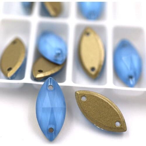 New high quality 7x15mm flatback glass sew on rhinestones Leaf shape Blue Mocha crystal rhinestones diy clothing accessories