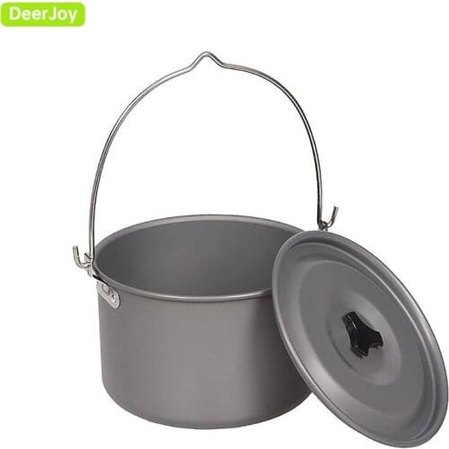 Camping Hanging Pot for Outdoor Camping Backpacking Hiking 5-8 People Ultralight Portable Cooking Pot Camp Kitchen Cookware