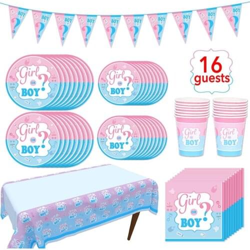 Gender Reveal Party Decoration Baby Shower Decor Set Disposable Tableware Paper Plate Cup Latex Ballon Party Supplies