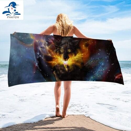 PHAYON Bath Towel Bathroom Wolf 3D Microfiber Beach Towel for Adult Starry Sky Shower Towel 75x150cm Quick Dry Swimming Towels