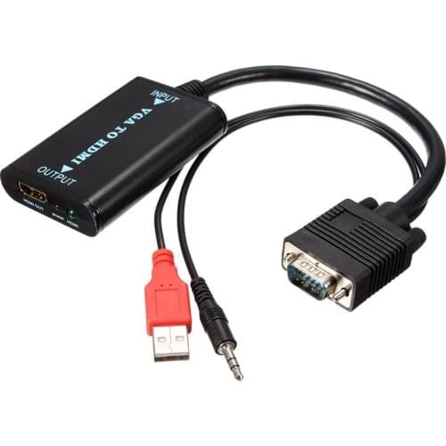 High Quality Portable Plug and play VGA To HDMI Output 1080P HD Audio TV AV HDTV PC Video Cable VGA2HDMI Converter Adapter